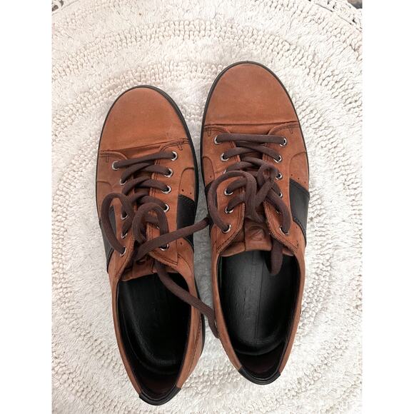Ecco Men's Soft 7 Low-top Leather Sneakers Shoes brandy/black sz 9 - Picture 2 of 8